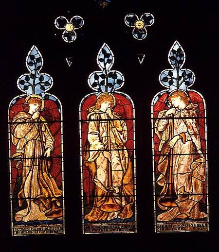 Three Trumpeting Angels, south aisle window, made by Morris, Marshall, Faulkner and Co. a Sir Edward Burne-Jones