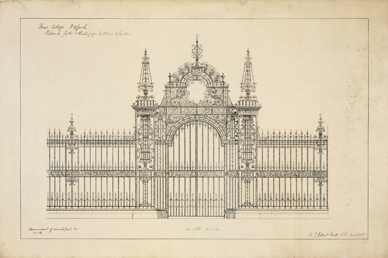 New College Oxford: Proposed Gates and Railing for Entrance to Garden a Sir George Gilbert Scott