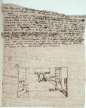 Ms. New Coll 361/2 fol.45v Drawing of the so-called crucial experiment that shows light from the sun