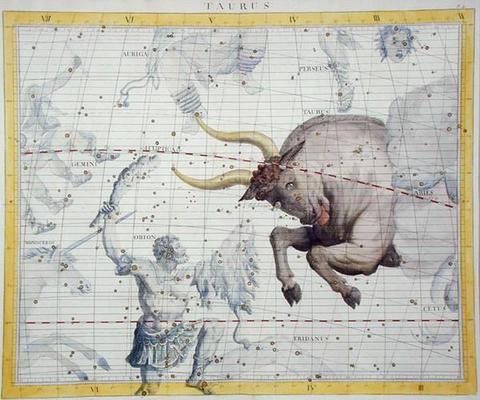 Constellation of Taurus, plate 2 from 'Atlas Coelestis', by John Flamsteed (1646-1710), published in a Sir James Thornhill