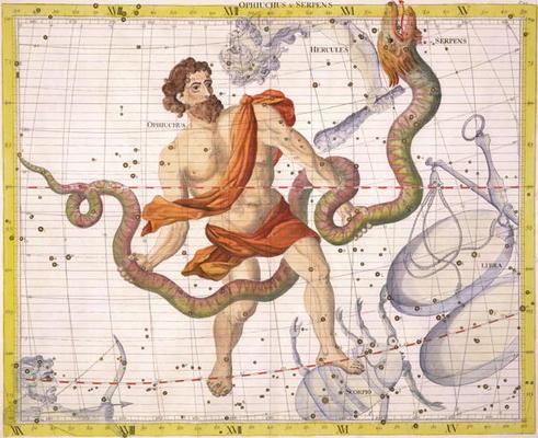 Constellation of Ophiucus and Serpens, plate 22 from 'Atlas Coelestis', by John Flamsteed (1646-1710 a Sir James Thornhill