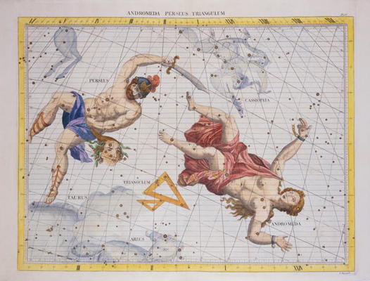 Constellation of Perseus and Andromeda, from 'Atlas Coelestis', by John Flamsteed (1646-1719), pub. a Sir James Thornhill