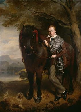 Portrait of a young boy with a pony