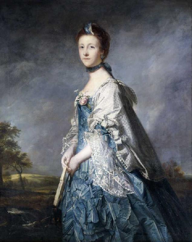 Bildnis der Countess Winterton in einem blauen Kleid vor einer Landschaft. a Sir Joshua Reynolds