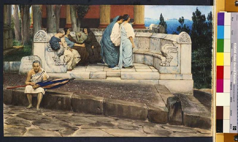 Exedra, circular bench at a Roman house. a Sir Lawrence Alma-Tadema