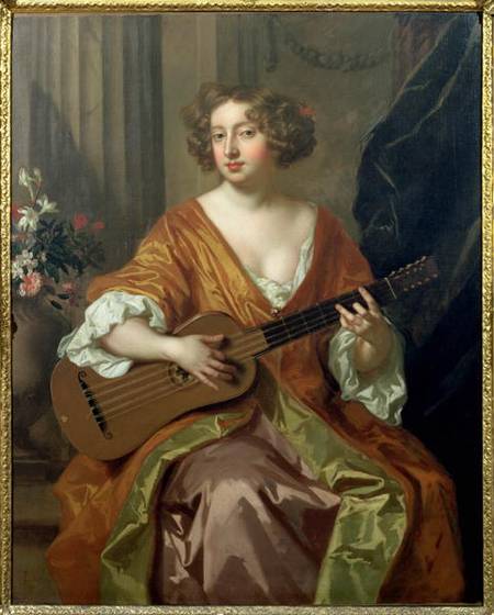 Portrait of Mrs Moll Davies, mistress of Charles II flowers painted by Jean Baptiste Monnoyer (1636- a Sir Peter Lely