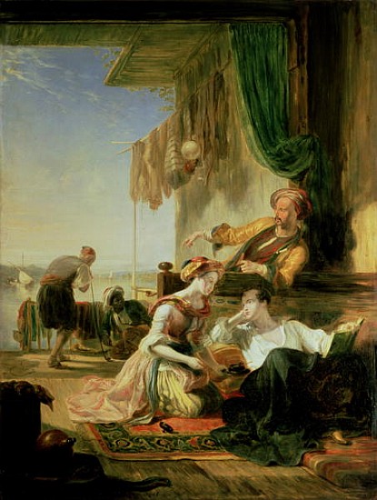 Lord Byron reposing in the house of a fisherman having swum the Hellespont a Sir William Allan