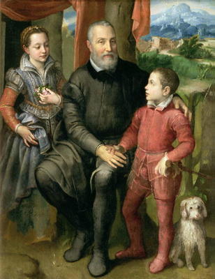 Portrait of the artist's family, Minerva (sister) Amilcare (father) and Asdrubale (brother), 1559 a Sofonisba Anguissola