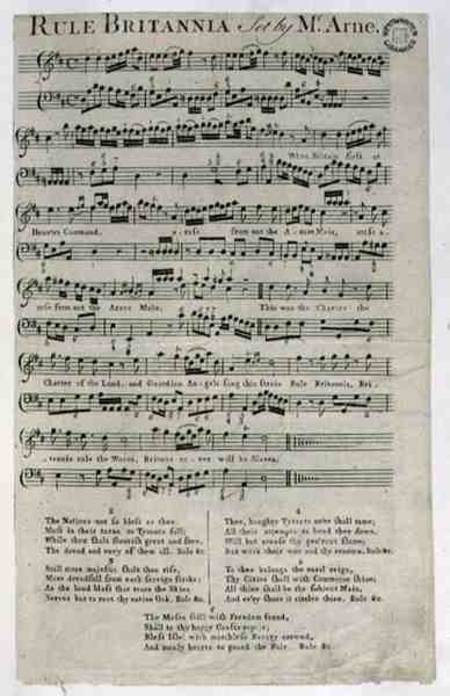 'Rule Britannia' a song sheet Thomas Arne