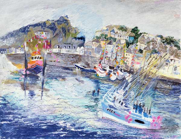Fishing Harbour, Newlyn, Cornwall, 2005 (oil pastel & acrylic on board)  a Sophia  Elliot