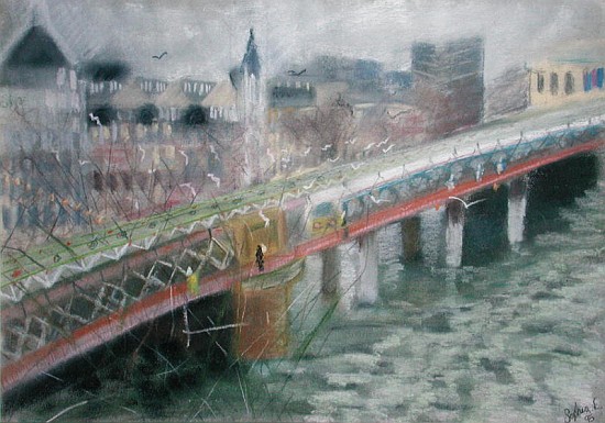 Hungerford Bridge, from the South Bank, 1995 (pastel on paper)  a Sophia  Elliot
