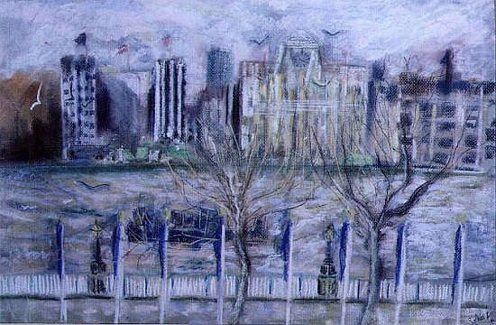 Shell Mex House, from the South Bank, 1995 (pastel on paper)  a Sophia  Elliot