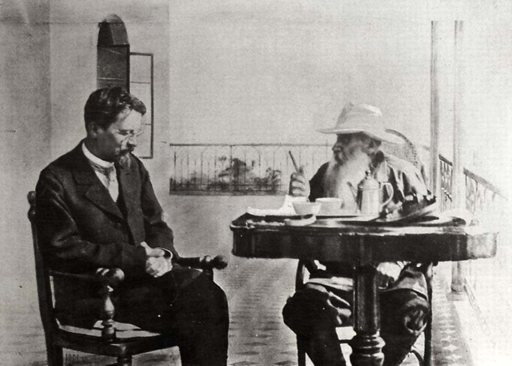 Leo Tolstoy and the Author Anton Chekhov in Gaspra a Sophia Andreevna Tolstaya