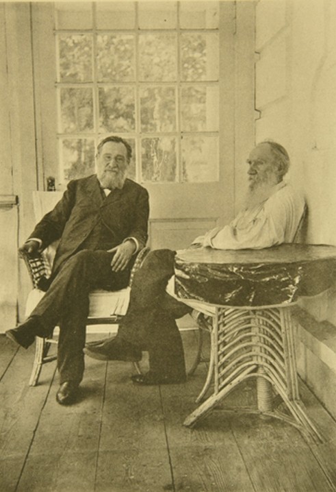 Leo Tolstoy with the microbiologist Ilya Mechnikov (1845-1916) a Sophia Andreevna Tolstaya