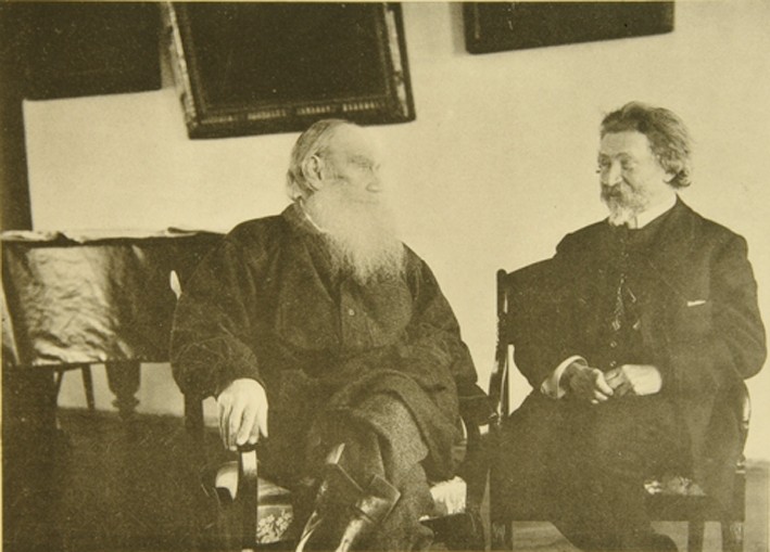 Leo Tolstoy with the painter Ilya Repin (1844–1930) a Sophia Andreevna Tolstaya