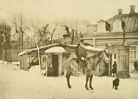 Leo Tolstoy on horseback in Moscow