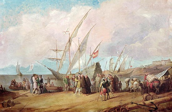 Departure of Christopher Columbus (1451-1506) from Palos a Spanish School