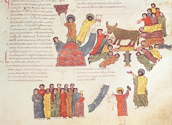Fol.46r Adoration of the Golden Calf, from the ''Bible Mozarabe'' a Spanish School