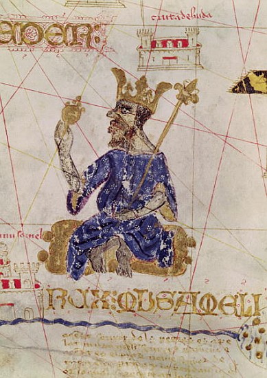 Kankou Mousa, King of Mali, from the Map of Charles V, Map of Mecia de Viladestes, a portulan of Eur a Spanish School
