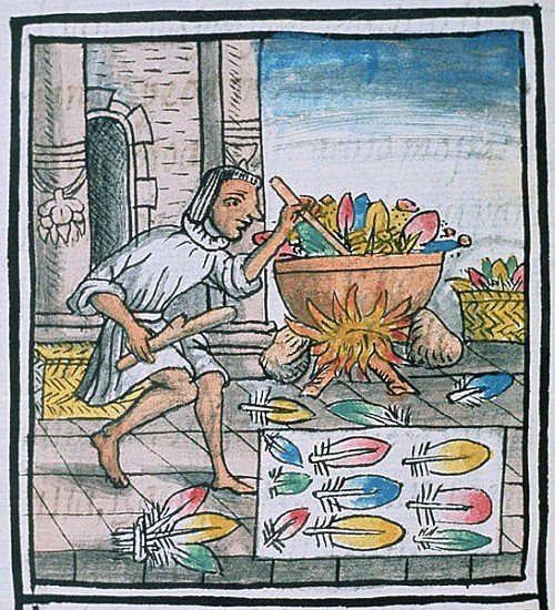 Ms Palat. 218-220 Aztec artisans dyeing feathers, from the ''Florentine Codex'' by Bernardino de Sah a Spanish School