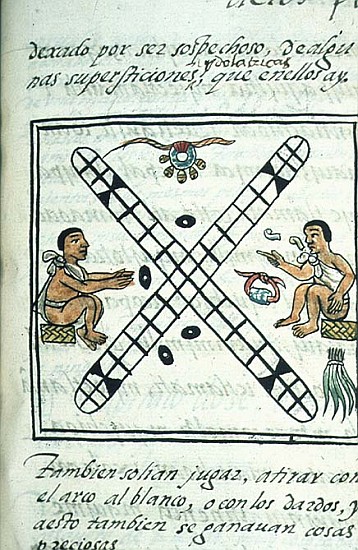 Ms Palat. 218-220 Book IX Aztec men gambling Patoli, from the ''Florentine Codex'' by Bernardino de  a Spanish School