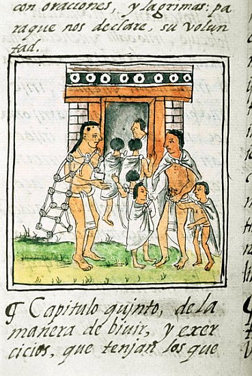 Ms Palat. 218-220 Book IX Young children entering a house, from the ''Florentine Codex'' by Bernardi a Spanish School