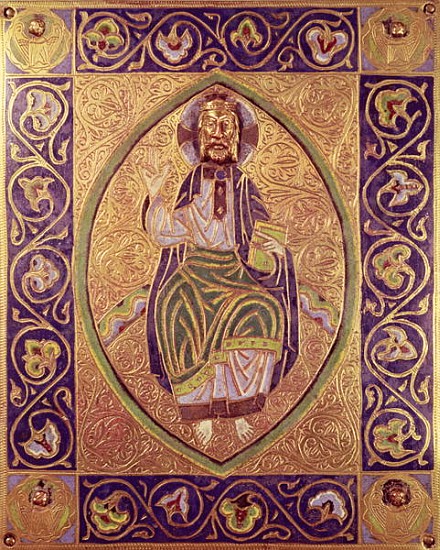 Plaque depicting Christ blessing (gold & champleve enamel) a Spanish School
