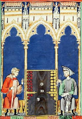 Fol.85v Two Backgammon Players, from the ''Book of Games, Chess, Dice and Boards''