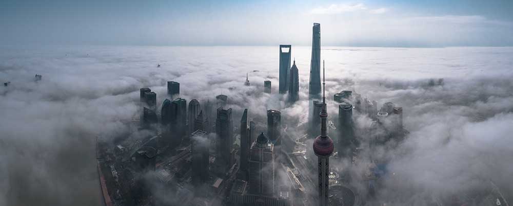 Shanghai in the fog from above a Stan Huang