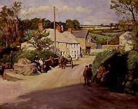 Village scene in Cornwall a Stanhope Alexander Forbes