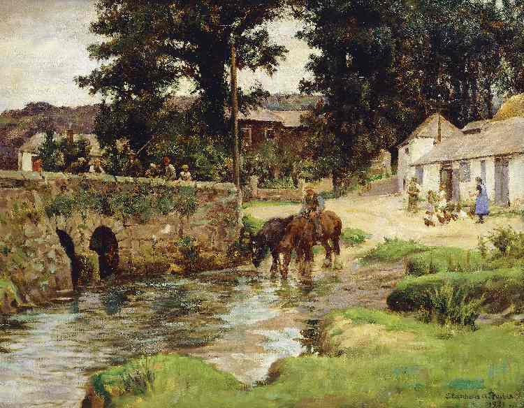 Tränken der Pferde an Dorfbach (Watering the Horses in the Village Stream) a Stanhope Alexander Forbes