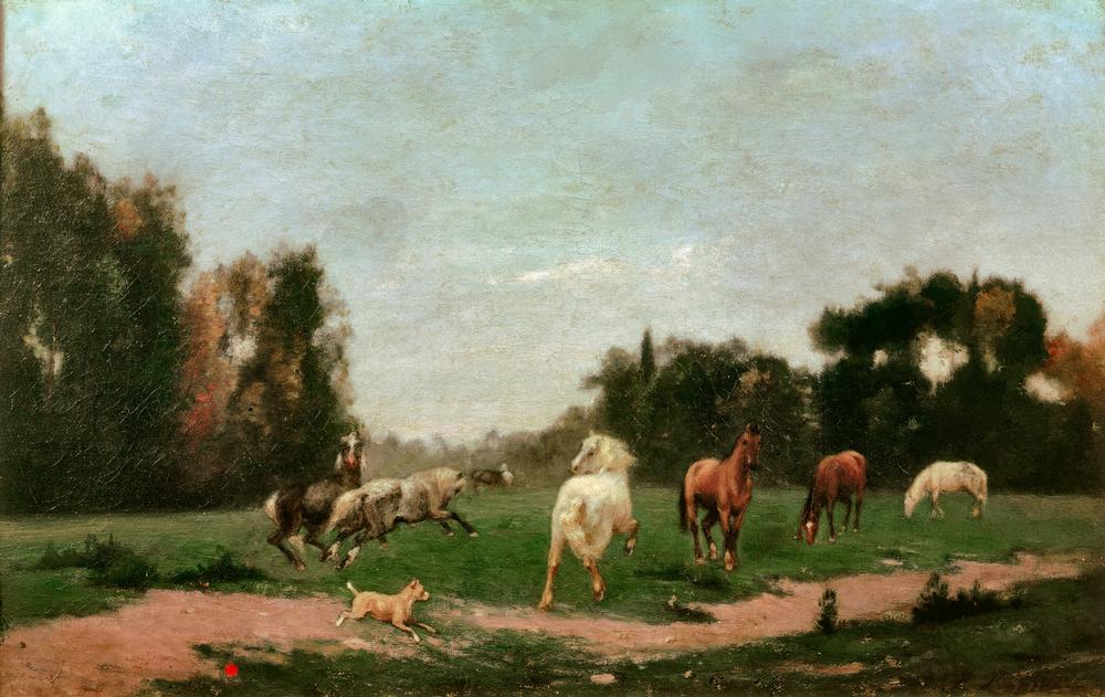 Horses Frolicking in the Meadow a Stanislas Lépine