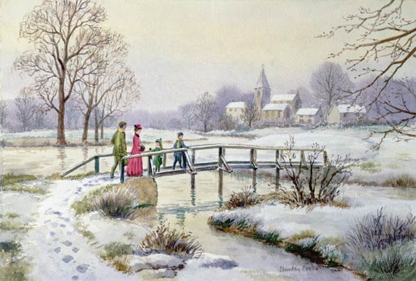 Footbridge in Winter (w/c on paper)  a Stanley  Cooke