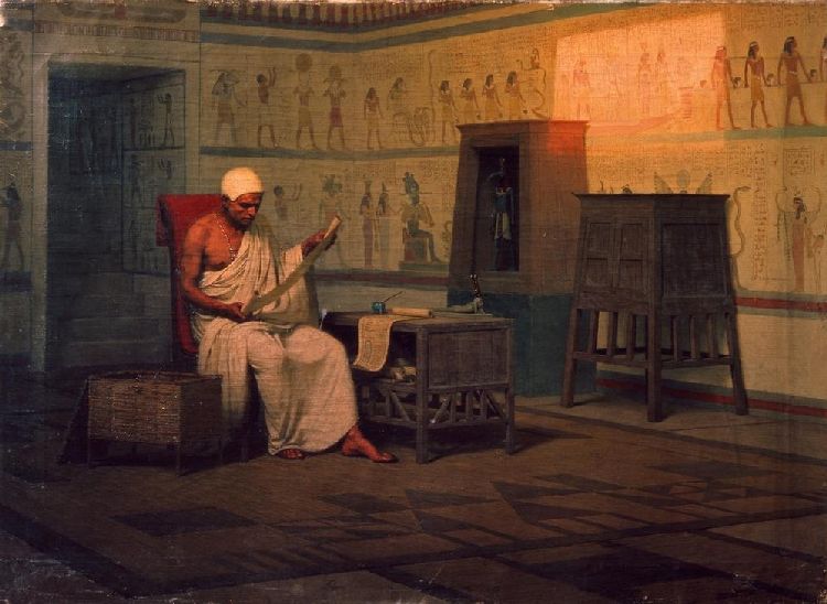 Egyptian priest reading a papyrus a Stepan Wladislawowitsch Bakalowitsch