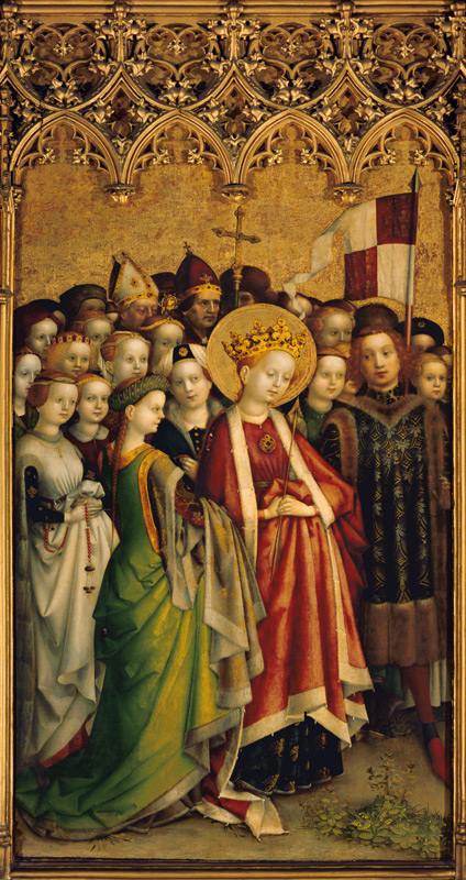 Three king altar in the cathedral to Cologne: St. Ursula with her retinue a Stephan Lochner