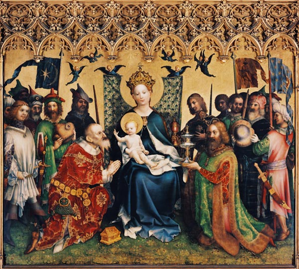 Three king altar in the Cologne cathedral. Middle panel: Adoration of the kings a Stephan Lochner
