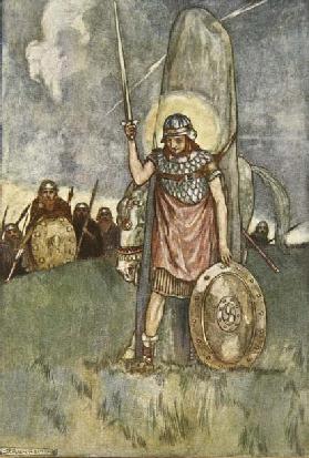 Cuchulain comes at last to his death, illustration from Cuchulain, The Hound of Ulster, by Eleanor H