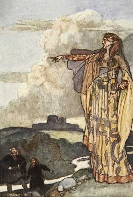 Macha curses the Men of Ulster, illustration from Cuchulain, The Hound of Ulster, by Eleanor Hull (1 a Stephen Reid