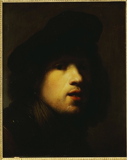 Portrait of the artist, head and shoulders, in a black beret and a gorget a (studio of) Rembrandt Harmensz. van Rijn