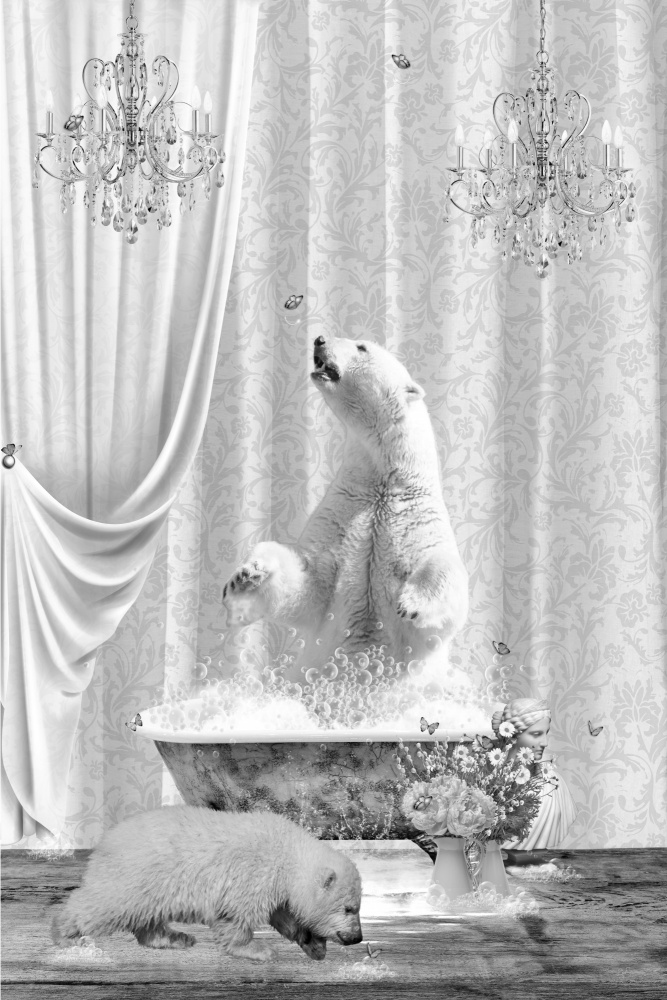 Polar Bears &amp; Bubbles Black &amp; White a Sue Skellern