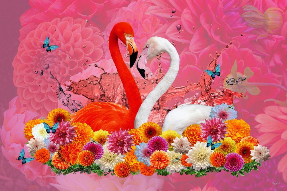 Flamingo &amp; Dahlias Spring a Sue Skellern