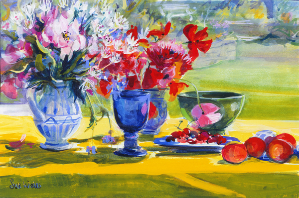 Midsummer flowers on garden table a Sue Wales