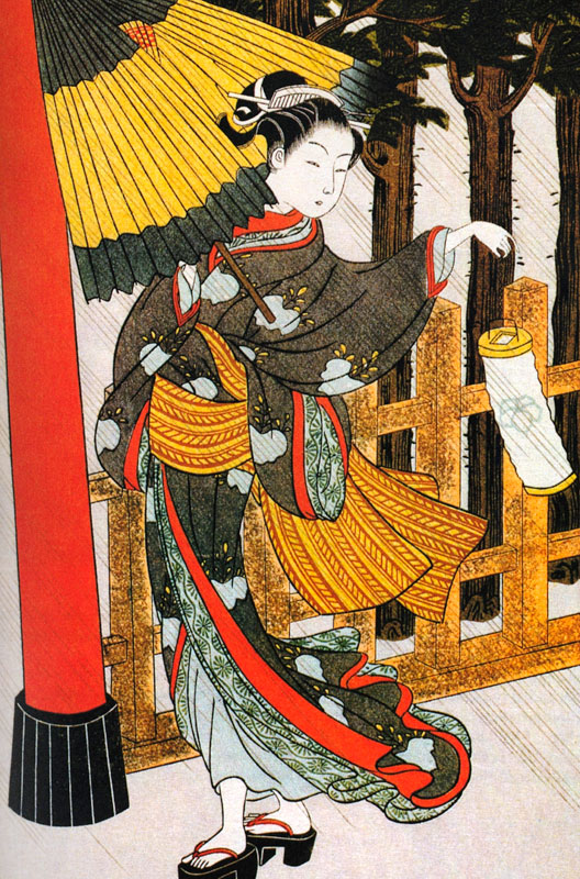 Girl on Her Way to the Shinto Shrine on a Stormy Night a Suzuki Harunobu