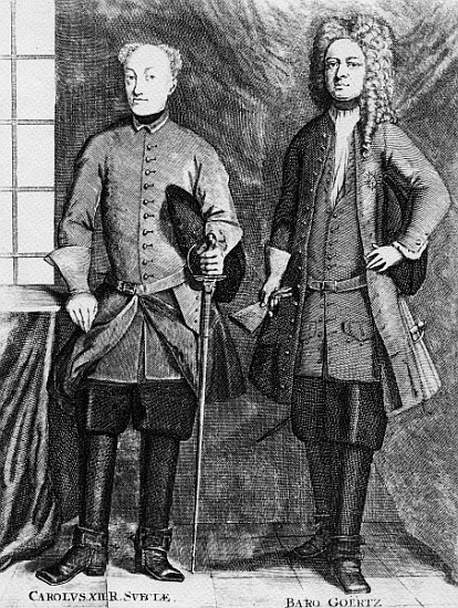 Charles XII of Sweden with his advisor Baron Gortz a Swedish School
