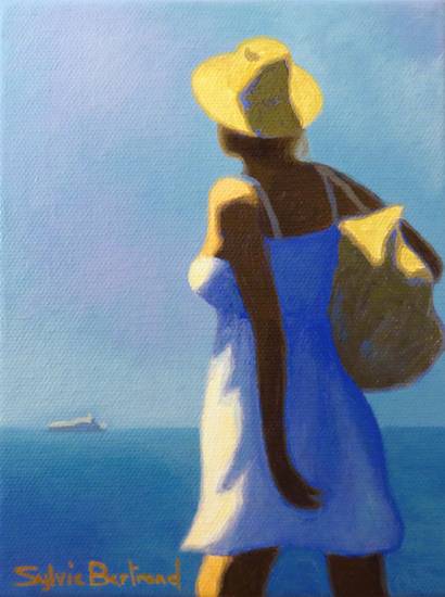 Jeune femme devant la mer , inspiré de la Promenade des Anglais , Nice