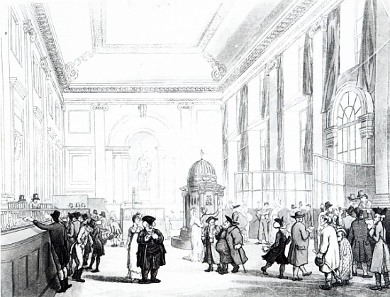 Bank of England, Great Hall, from Ackermann''s ''Microcosm of London'' a T.(1756-1827) Rowlandson