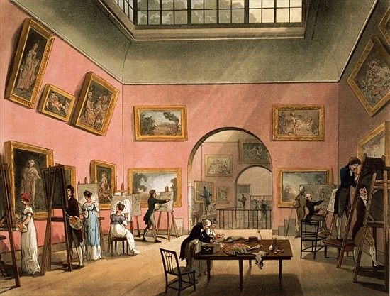 Students learning to paint and making copies of pictures at the British Institution, Pall Mall, from a T.(1756-1827) Rowlandson