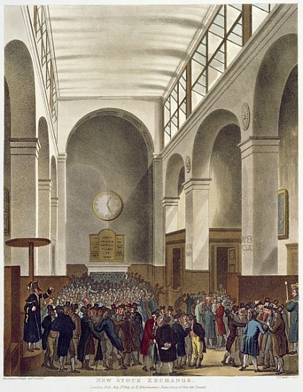 The New Stock Exchange, Bartholomew Lane, from Ackermann''s ''Microcosm of London'', published 1809 a T.(1756-1827) Rowlandson