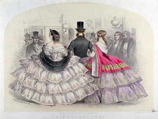 Ladies Wearing Crinolines at the Royal Italian Opera, Covent Garden, 1859 (colour engraving) a T. H. Guerin
