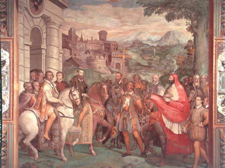 Charles V (1500-58) with Alessandro Farnese (1546-92) at Worms, from the 'Sala dei Fasti Farnese' (H a Taddeo & Federico Zuccaro or Zuccari